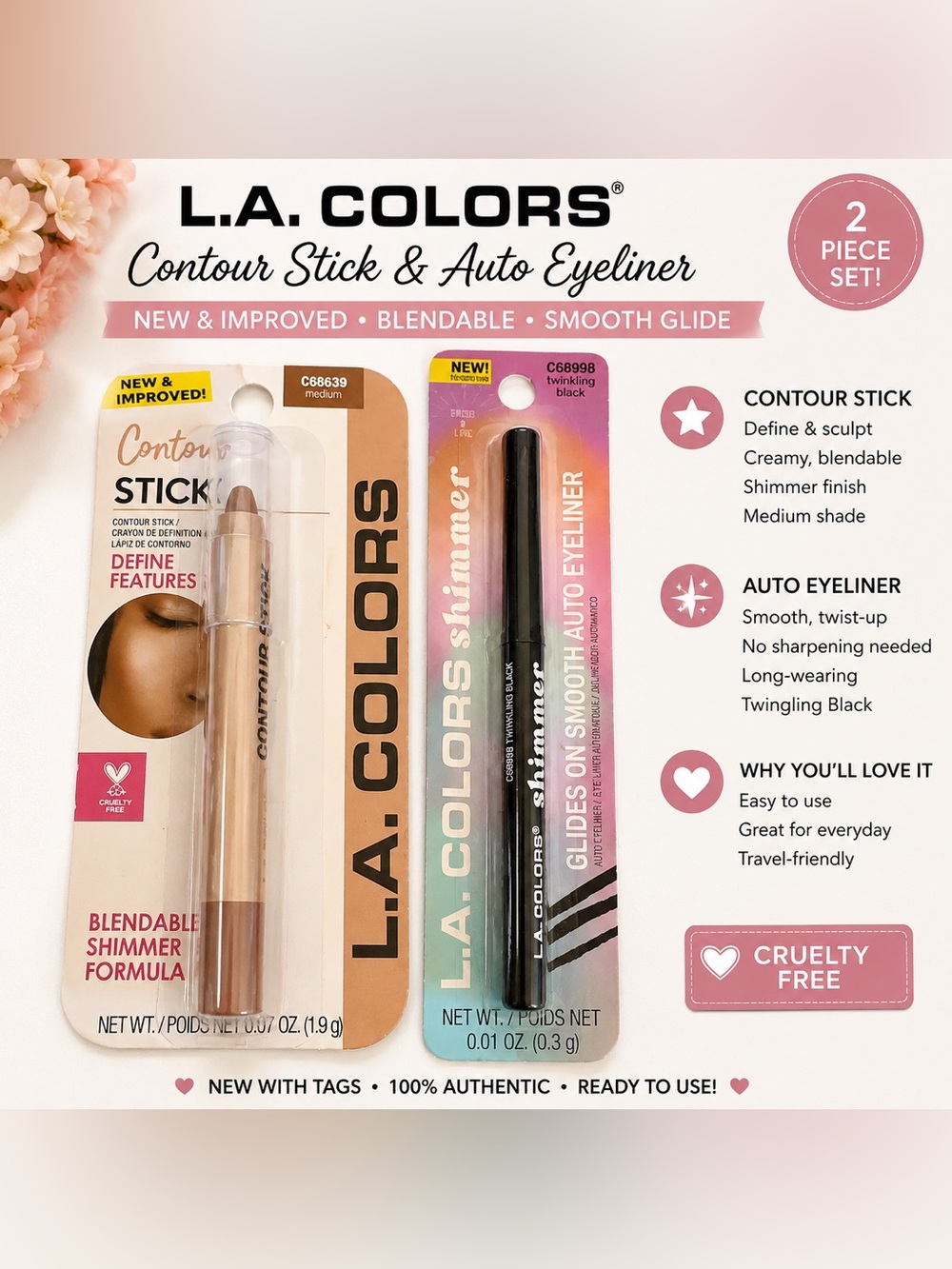 L.A. Colors Contour Stick & Auto Eyeliner 2-Piece Makeup Set NWT